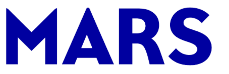 Large, bold blue text spelling 'MARS' on black background.