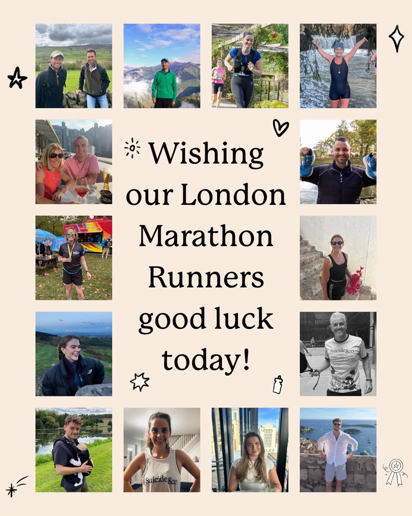 Wishing the very best of luck to all our incredible runners taking on the London Marathon today!

We&rsquo;re with you every step of the way 💛

Our Suicide&amp;Co cheering team will be there to give you a much-needed boost around mile 20. If you&rsq