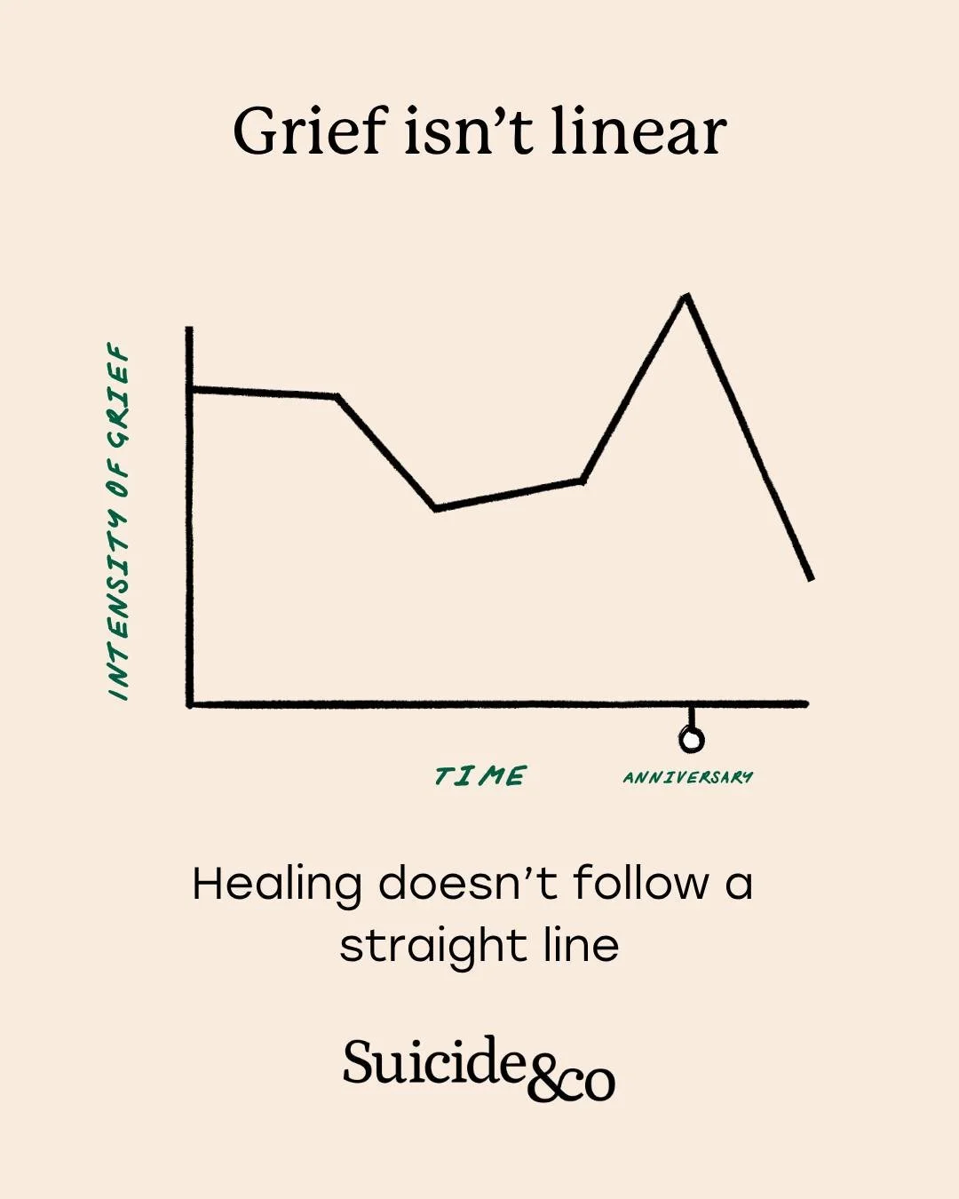 We sometimes look at grief as a straight line, where time slowly moves us further away from our loss, hoping that everything slowly becomes more bearable.

But the truth is, grief from suicide doesn&rsquo;t follow a set line or a predictable pathway.