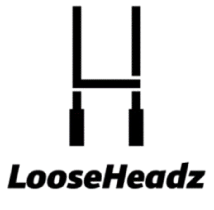 The logo for 'LoseHeadz' featuring a black square outline with a stylised letter 'L' and 'H' in the center which form a rugby goal post.