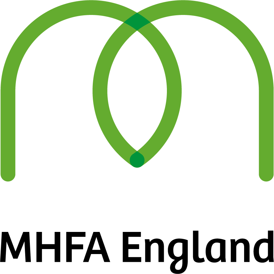 A line graph with three intersecting green curves on a black background, labelled 'MHFA England'.