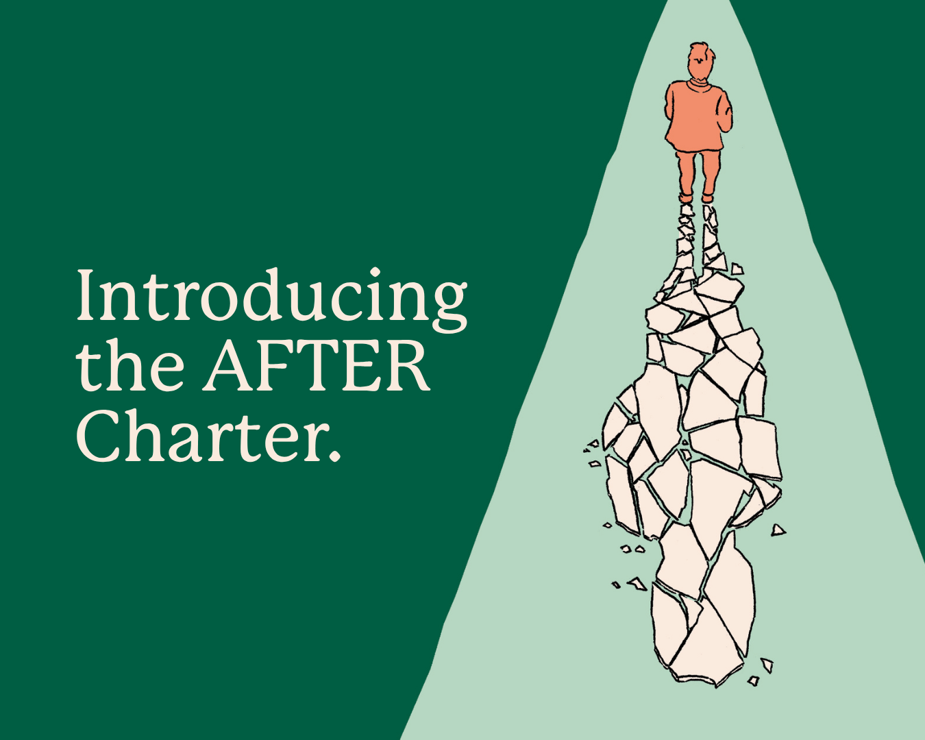 Silhouette standing with a shattered shadow with the words Introducing the AFTER Charter