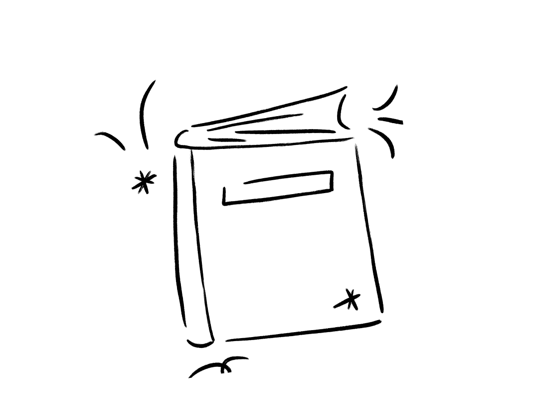 Black and white illustration of a book.