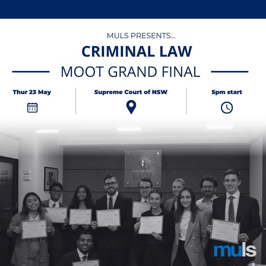 After several weeks of mooting, the Criminal Law Moot Grand Final 2024 will bring together the best teams for an exciting evening on all things Criminal Law. 
This year, MULS has the incredible opportunity to have this competition hosted at the Supre