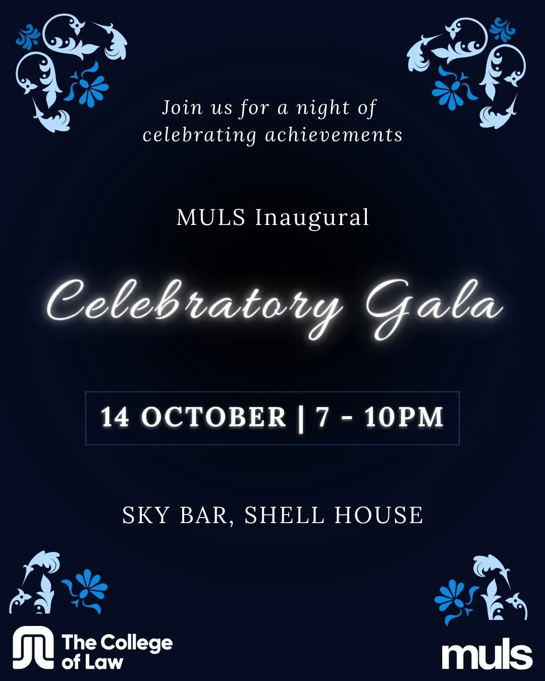 MULS turns 50, and we have a lot to celebrate! 🎉

Such a milestone deserves its own dedicated celebration, and so MULS is pleased to present the 'Celebratory Gala'. An evening bringing together the Law School community to celebrate our achievements 