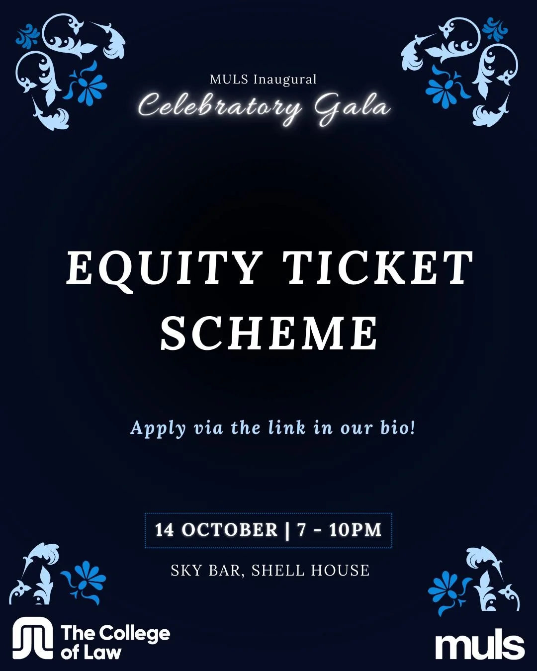 Equity tickets for the MULS Celebratory Gala 2025 are now available! 🎉

We are pleased to announce that we have 5 equity tickets available for purchase at a reduced $40 by MULS members who are experiencing financial hardship.

Applications will clos