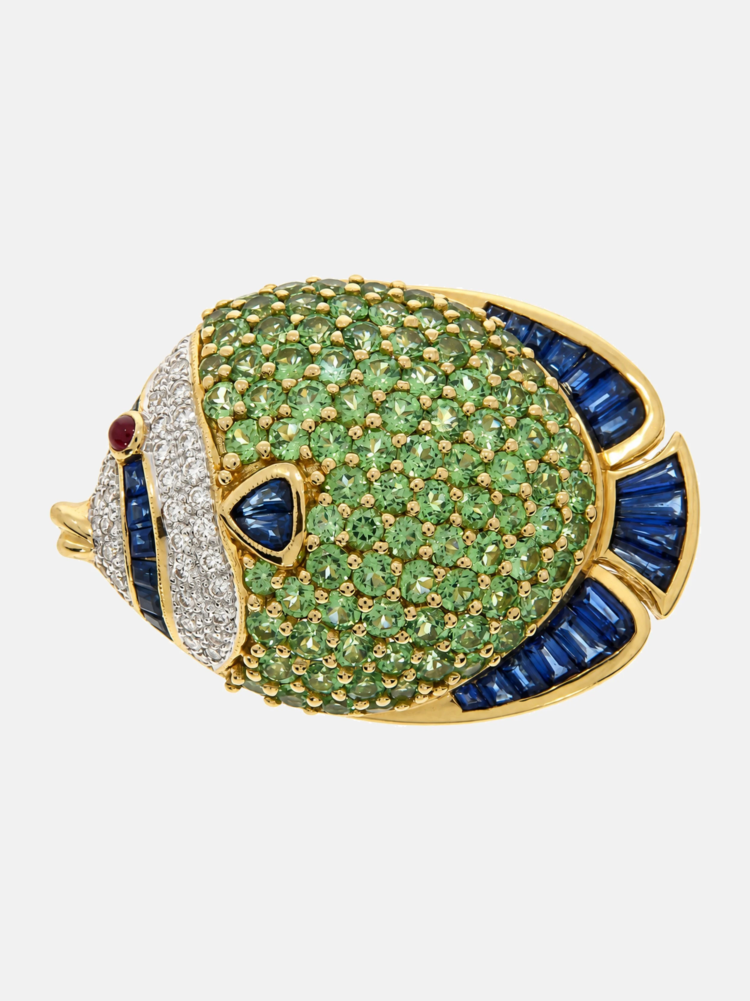 Vintage Green Sapphire Fish Brooch