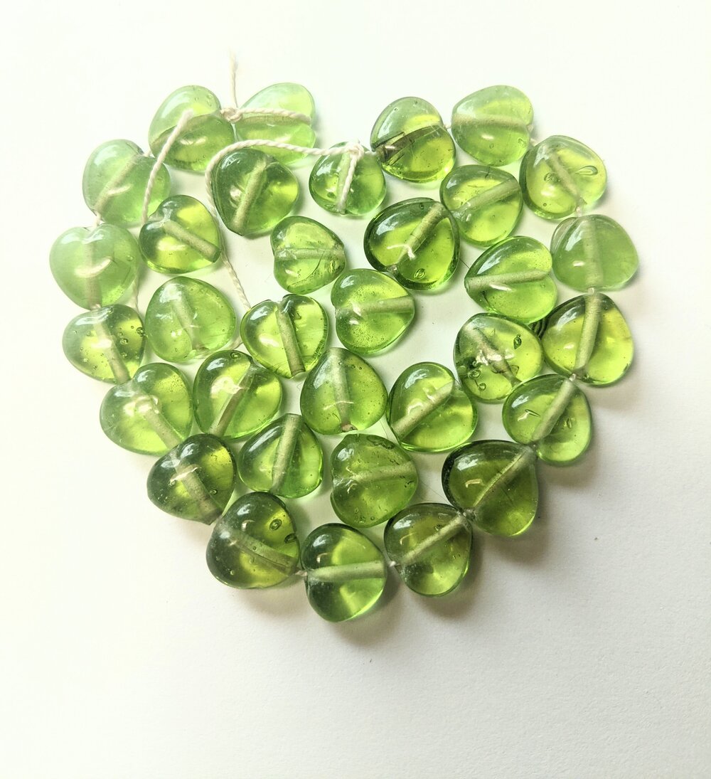 Vintage Green Glass Hearts