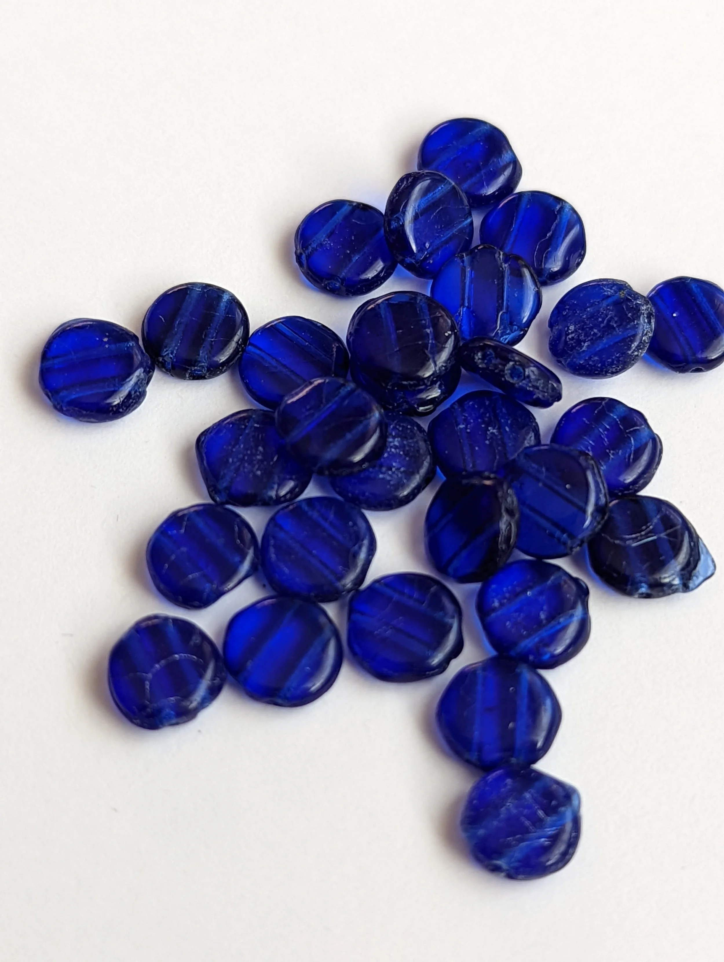 Vintage Small 2 Hole Pressed Glass Cobalt Blue Coins