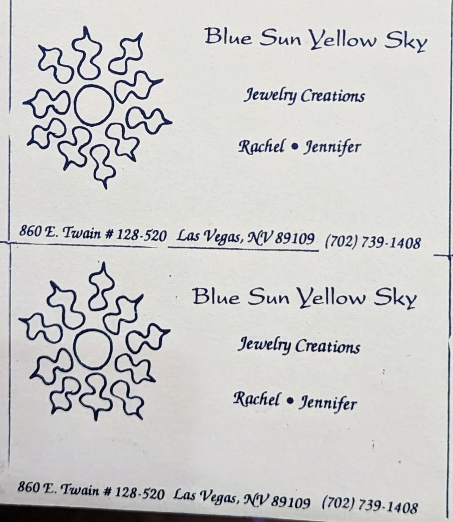 I found my first jewelry business card! The sun was hand drawn by my partner, Rachel. I cut and pasted, with actual scissors and glue. We then hand colored each one. (I am legally Jennifer, but do not call me that!) 

#vintagebusiness #beadbusiness #