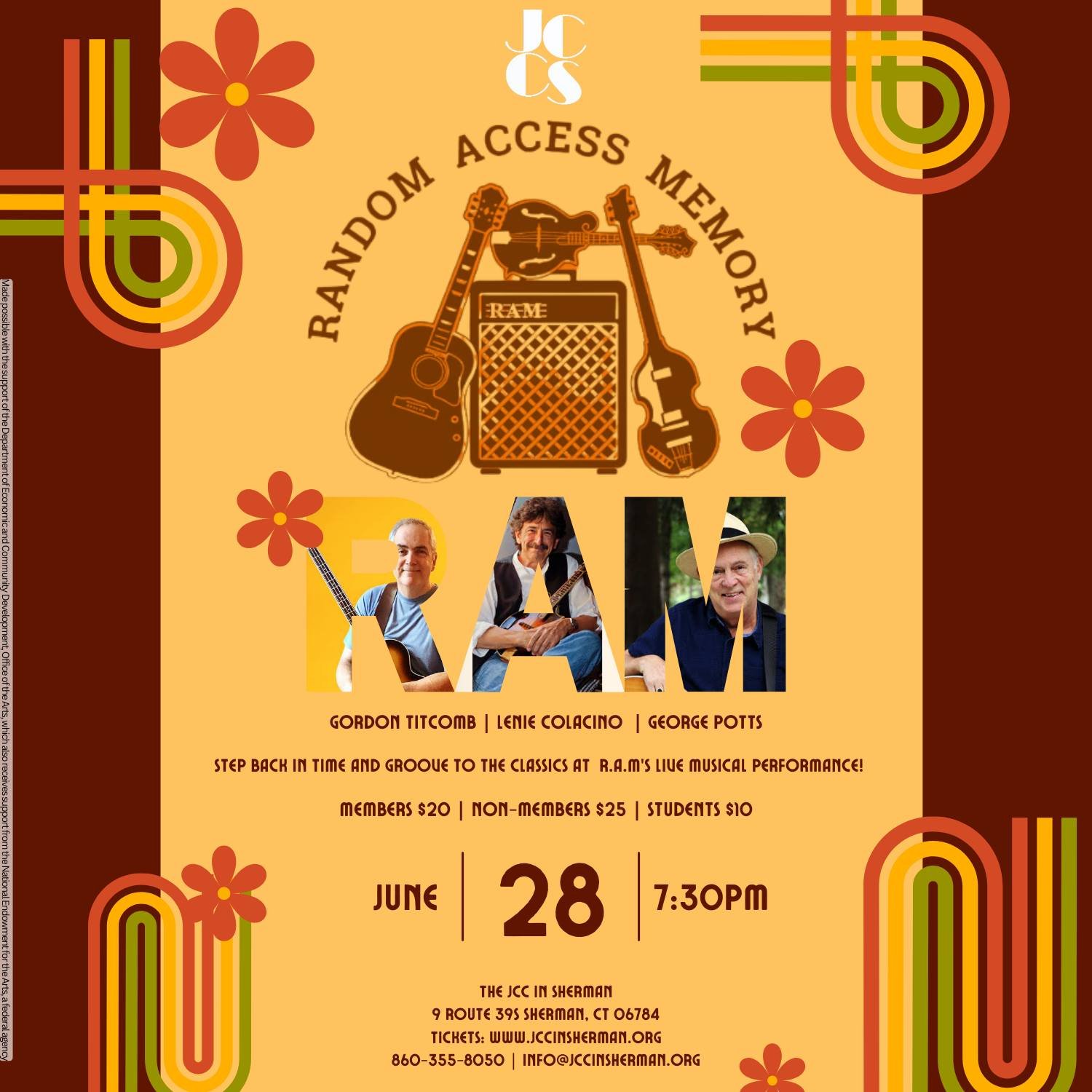 This Weekend!
Get ready for peace, love, &amp; music! Get your groove on this Saturday at 7:30PM with R.A.M.!!