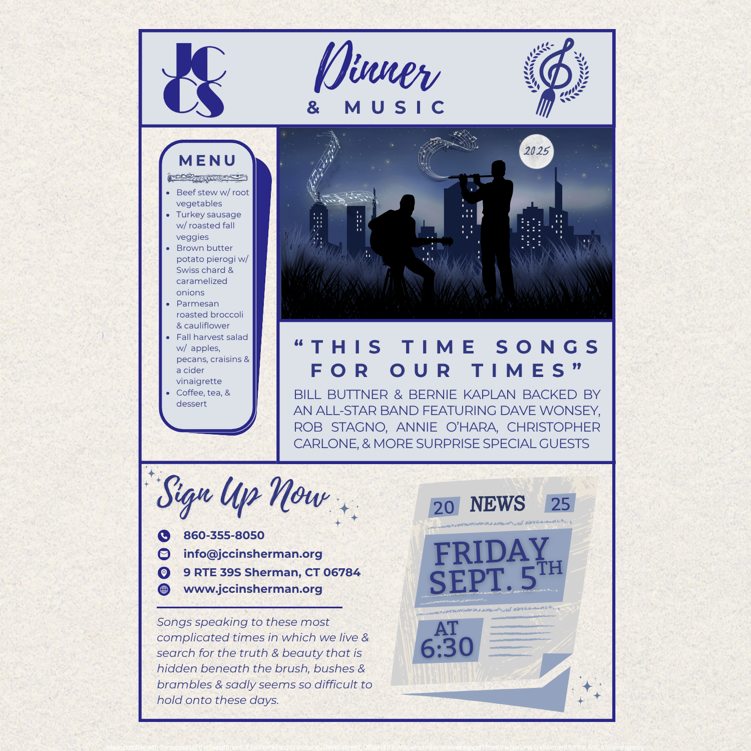 Dinner & Music: "This Time Songs For Our Times"