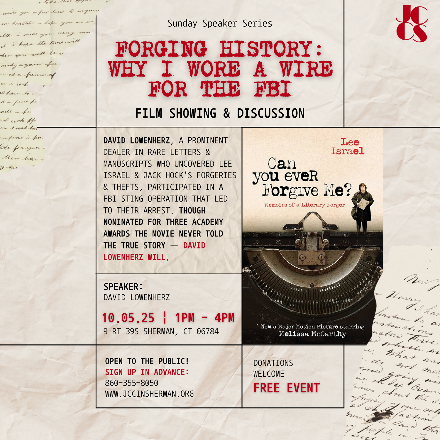Sunday Speaker Series: Forging History: Why I Wore A Wire For The FBI - David Lowenherz