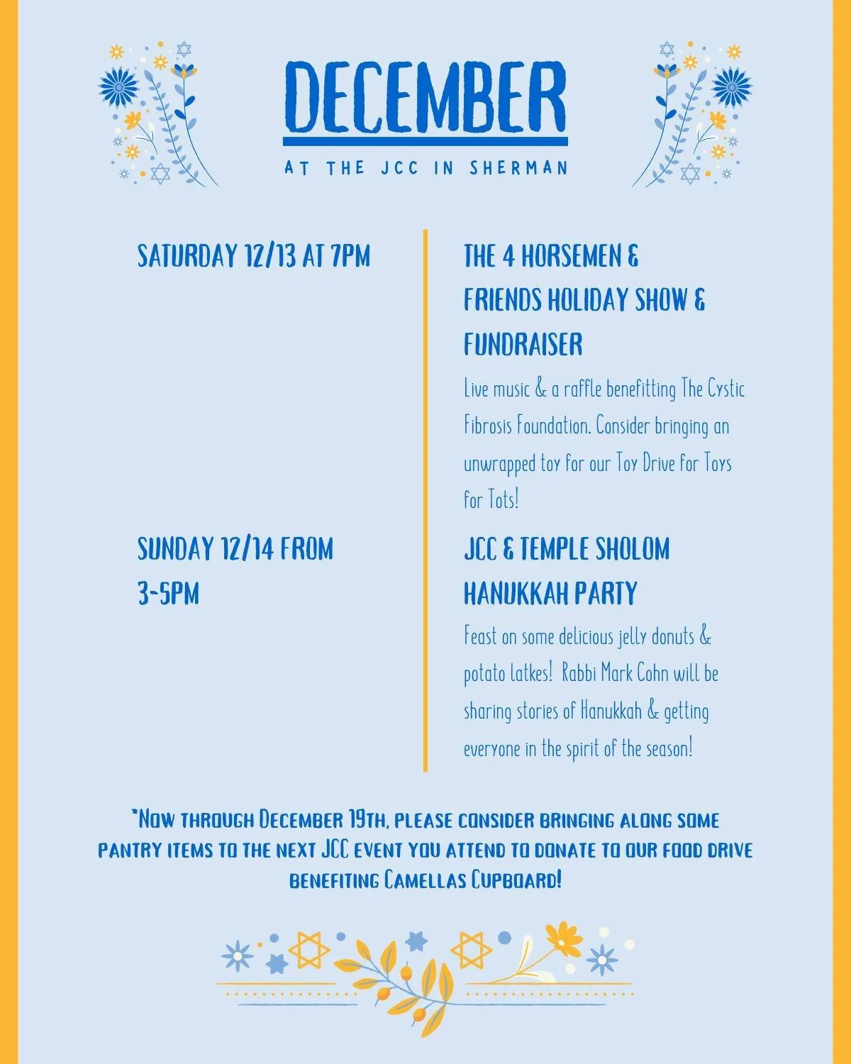 Enjoy a restful Thanksgiving this year!
Here is whats waiting for you when you return to the JCC!