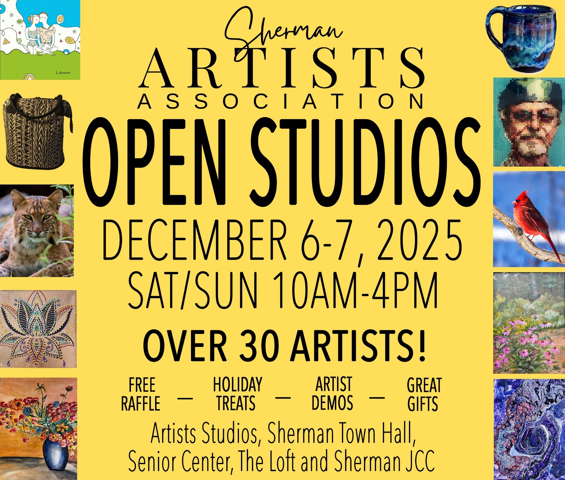 Support local artists and give the gift of art this season!
🎨🖌❄️
Over 10 artists will be featured at the JCC this year!

Saturday &amp; Sunday from 10am-4pm

Find one-of-a-kind, handmade gifts
Holiday treats + free raffles
Live artist demos
Special