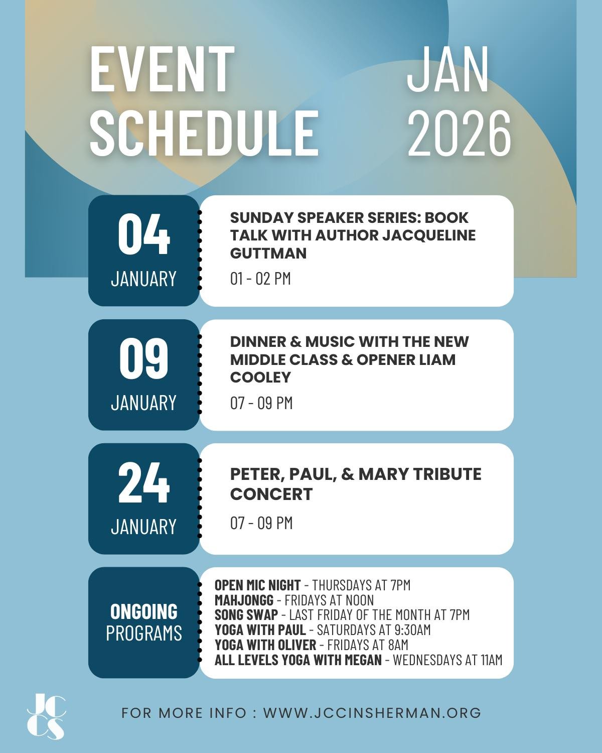 Welcome January!
🌨⛄❄
Find out more about these events on our website!
www.jccinsherman.org