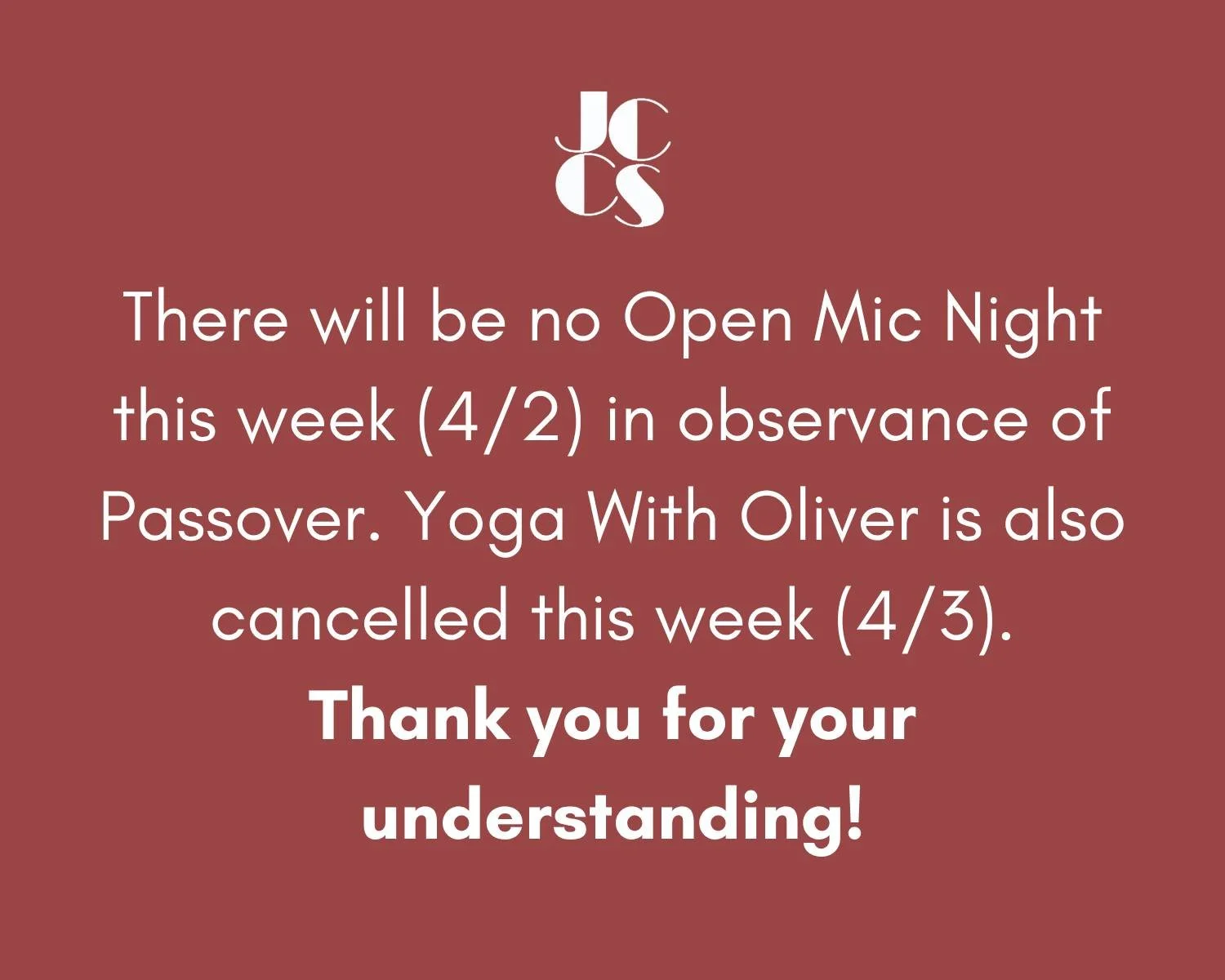 Just a friendly reminder of this weeks cancellations.