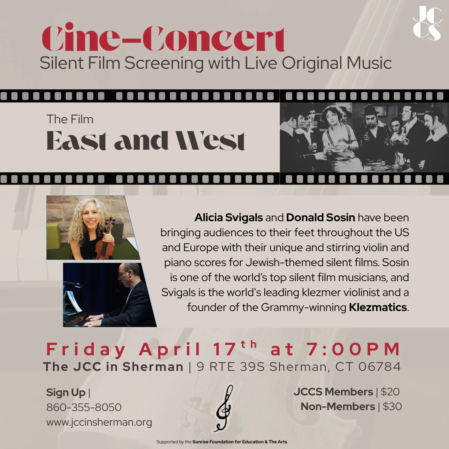 Silent Film Screening with Live Original Music
Friday April 17th at 7pm!
🎬🎻🎞
In East and West, Molly Picon, star of 1920s Yiddish theater, plays the daughter of a rich, assimilated American who is invited to a family celebration in an Eastern Euro
