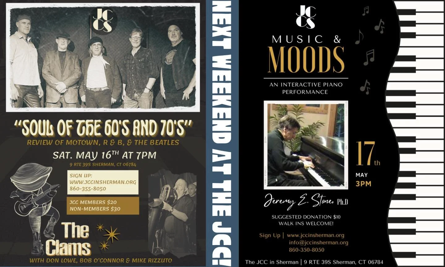 Next weekend is sure to satisfy music lovers of more than one genre!

Sign Up Online at www.jccinsherman.org