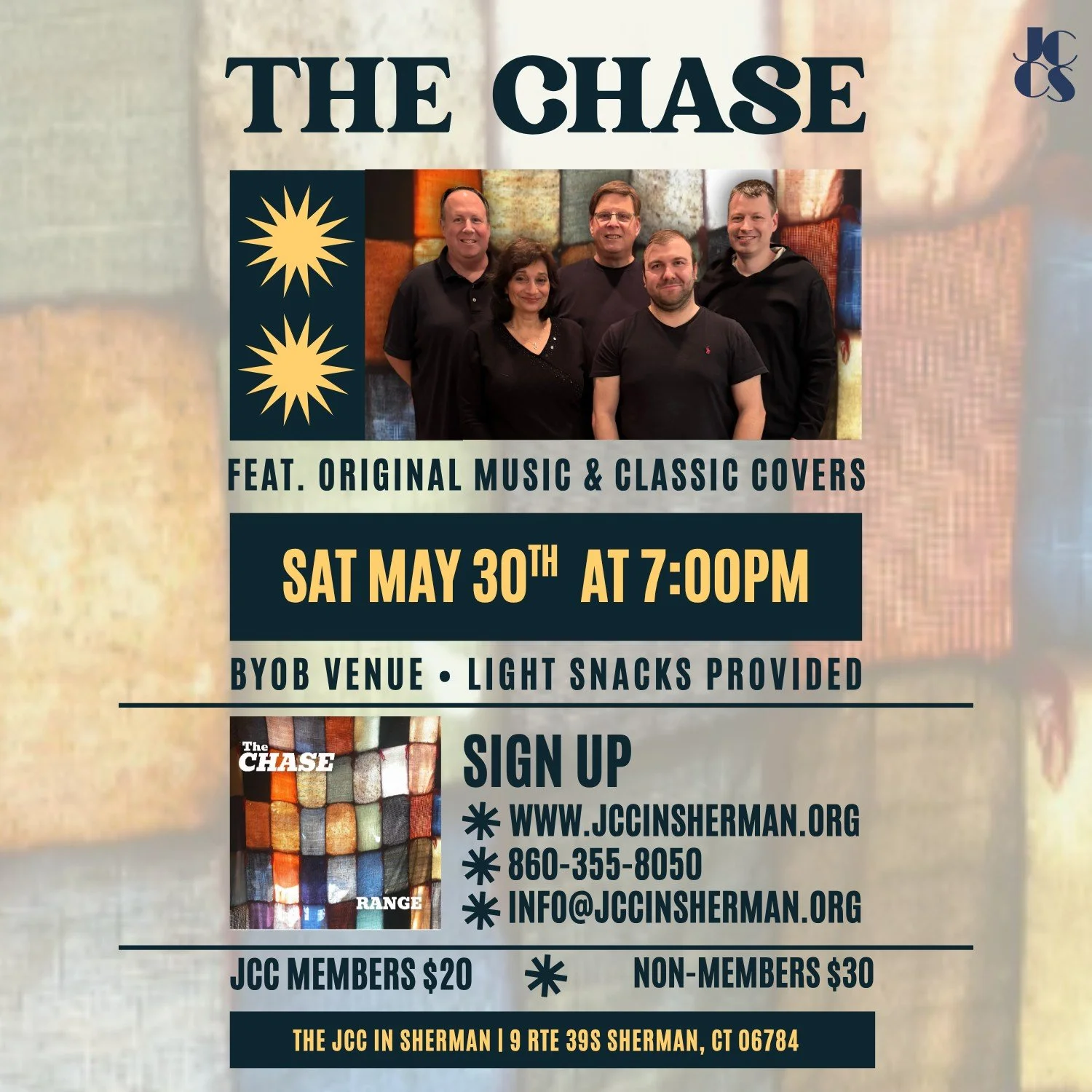 The Chase Returns to the JCC in Sherman with High-Energy Night of Crowd Favorites on May 30th!

🎹🎤🎶

SHERMAN, CT &ndash; Get ready for another unforgettable night of live music as The Chase, Fairfield County&rsquo;s premier five-piece band, return