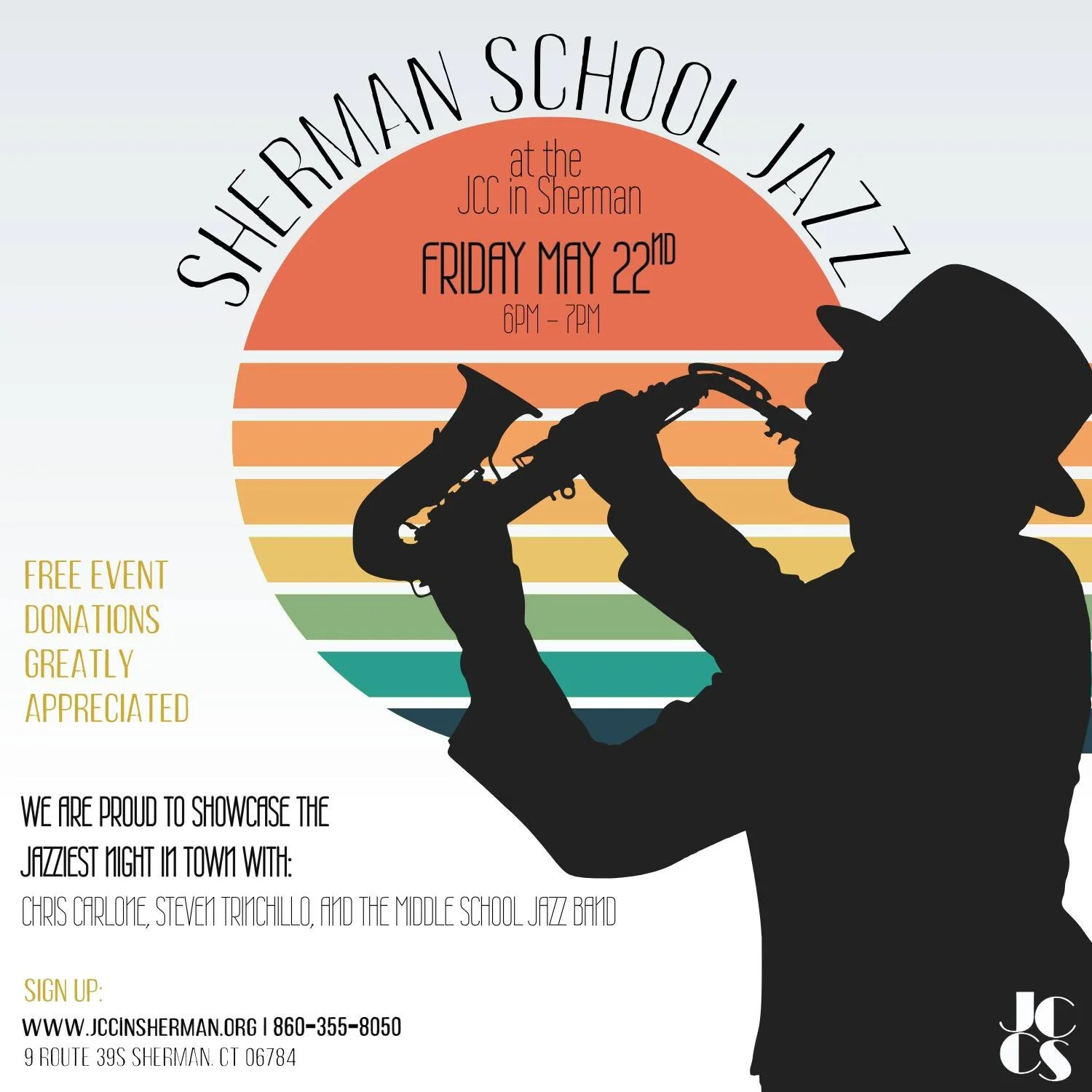 The Jazziest Night of the Year is Here!
🎹🎶🎷
Don't miss the opportunity to hear the talent of the Sherman Middle School Jazz band at the JCC this Friday at 6pm!

Free event, donations welcome!

Sign Up:
www.jccinsherman.org