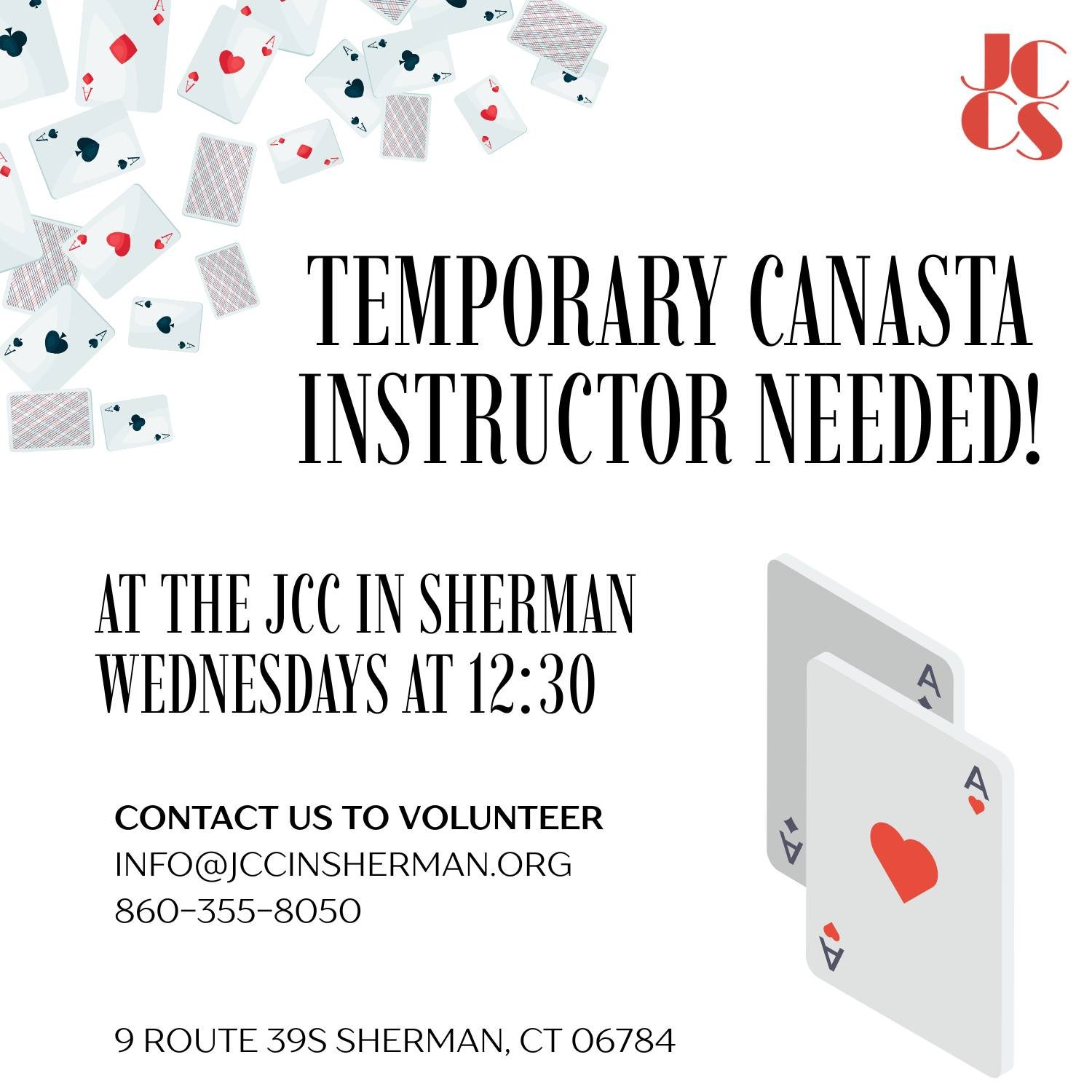 We are looking for a volunteer to join our canasta game as a teacher for those who wish to play, but do not yet know how!
&hearts;️&spades;️&diams;️&clubs;️
Reach out to us by phone or email to volunteer! This teaching position would be for the first
