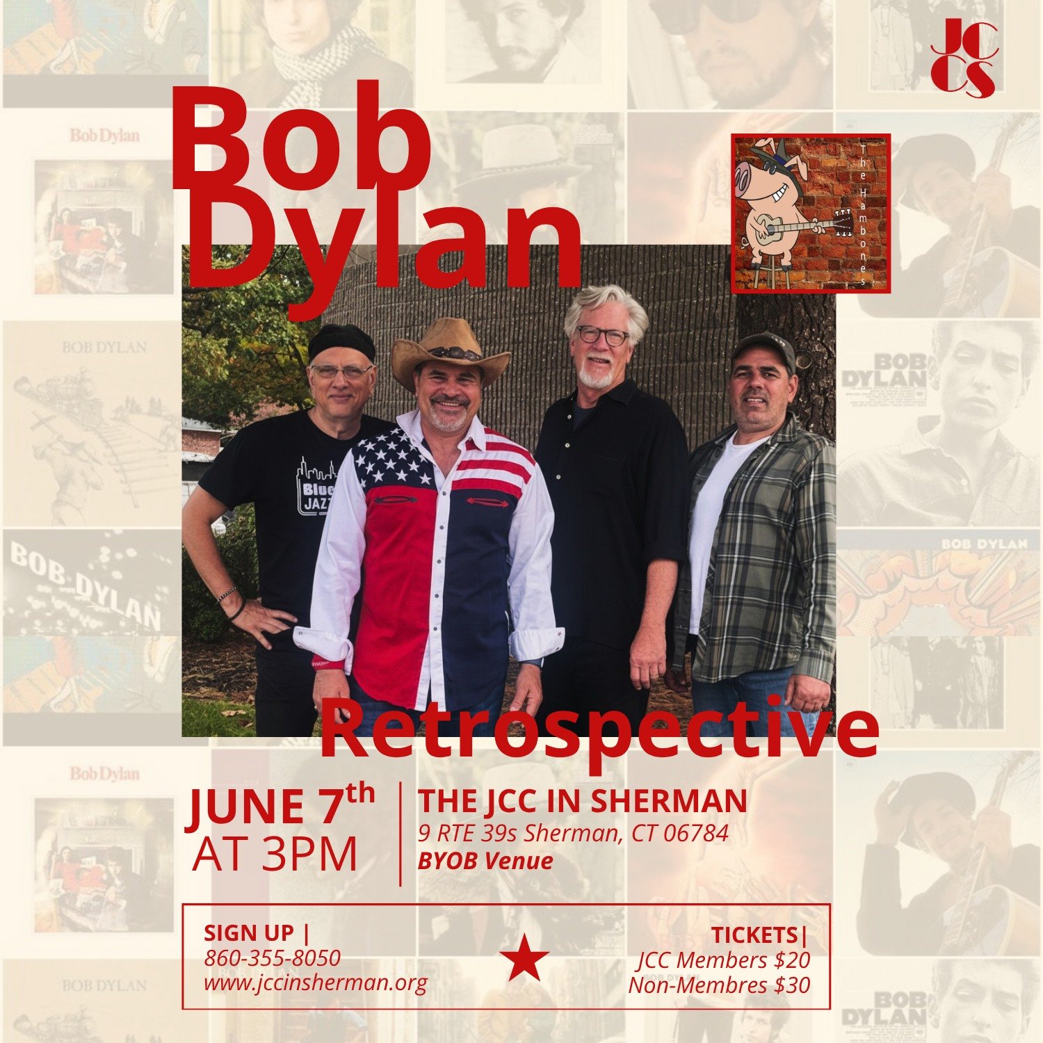 Don't miss the upcoming Bob Dylan Tribute Concert with the Hambones!
🎸⭐🎤
Sign Up:
860-355-8050
www.jccinsherman.org

Check out this video for a glimpse at the talent of the Hambones:
https://www.youtube.com/watch?v=X_csgqa9Spw