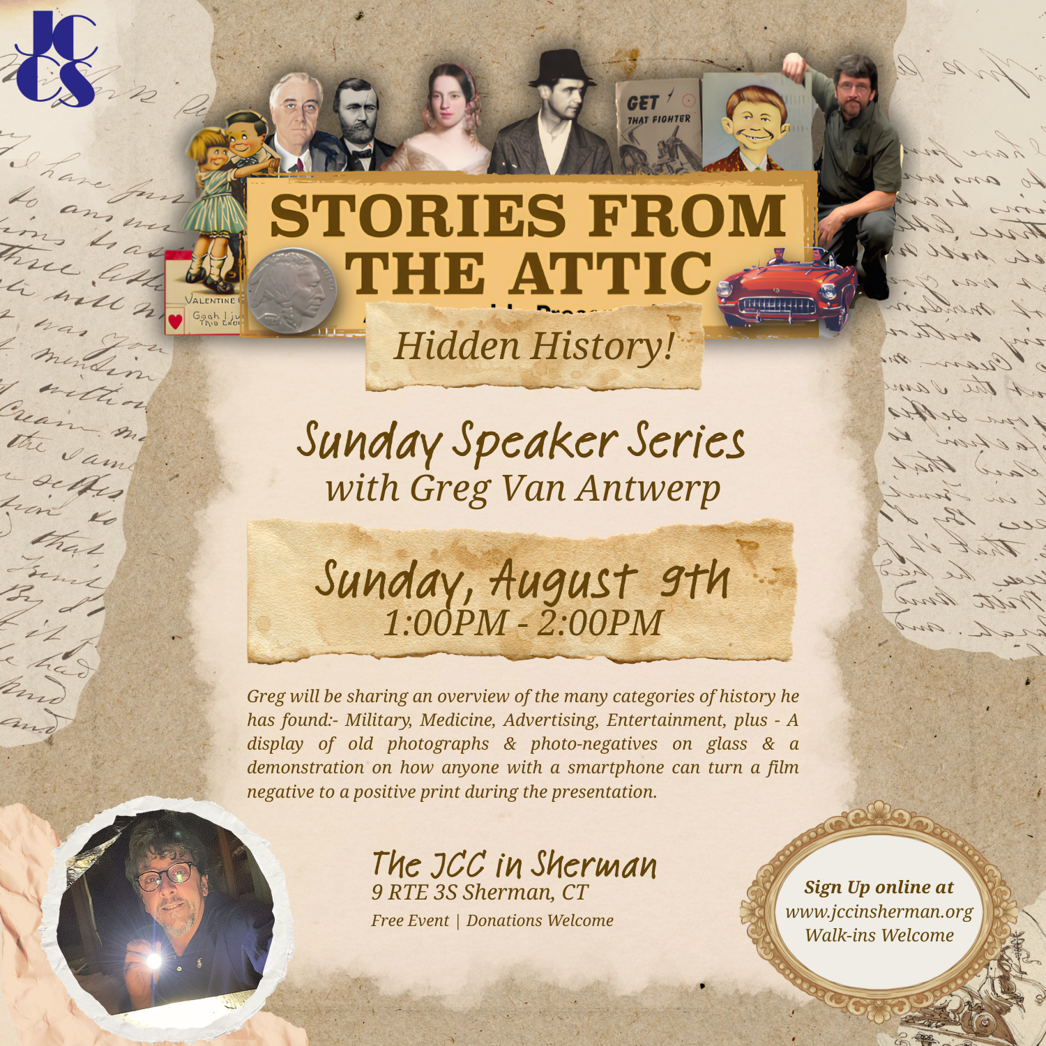 Sunday Speaker Series: Greg Van Antwerp "Stories From the Attic"