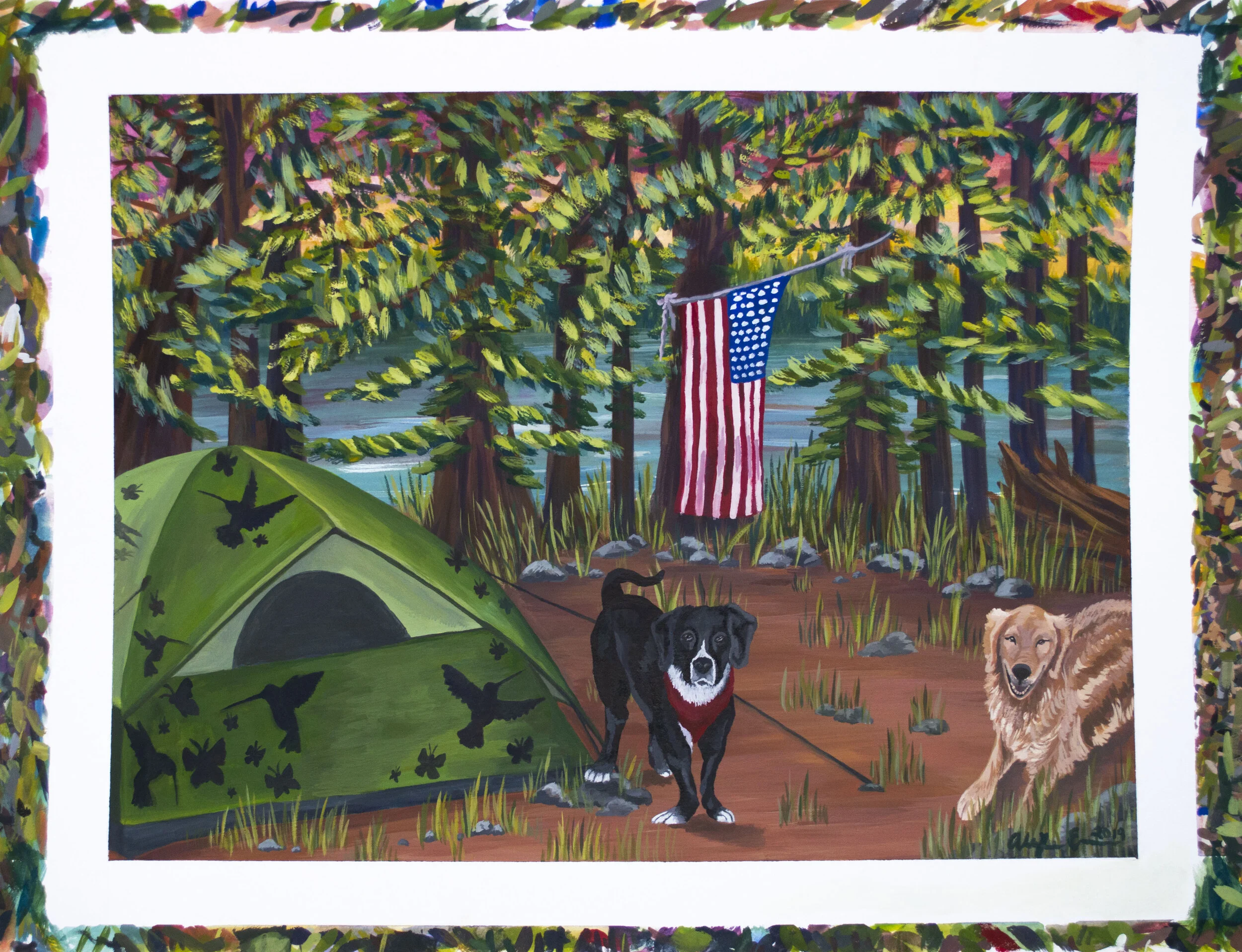 Family Camping Tradition - Gouache Painting, Commission