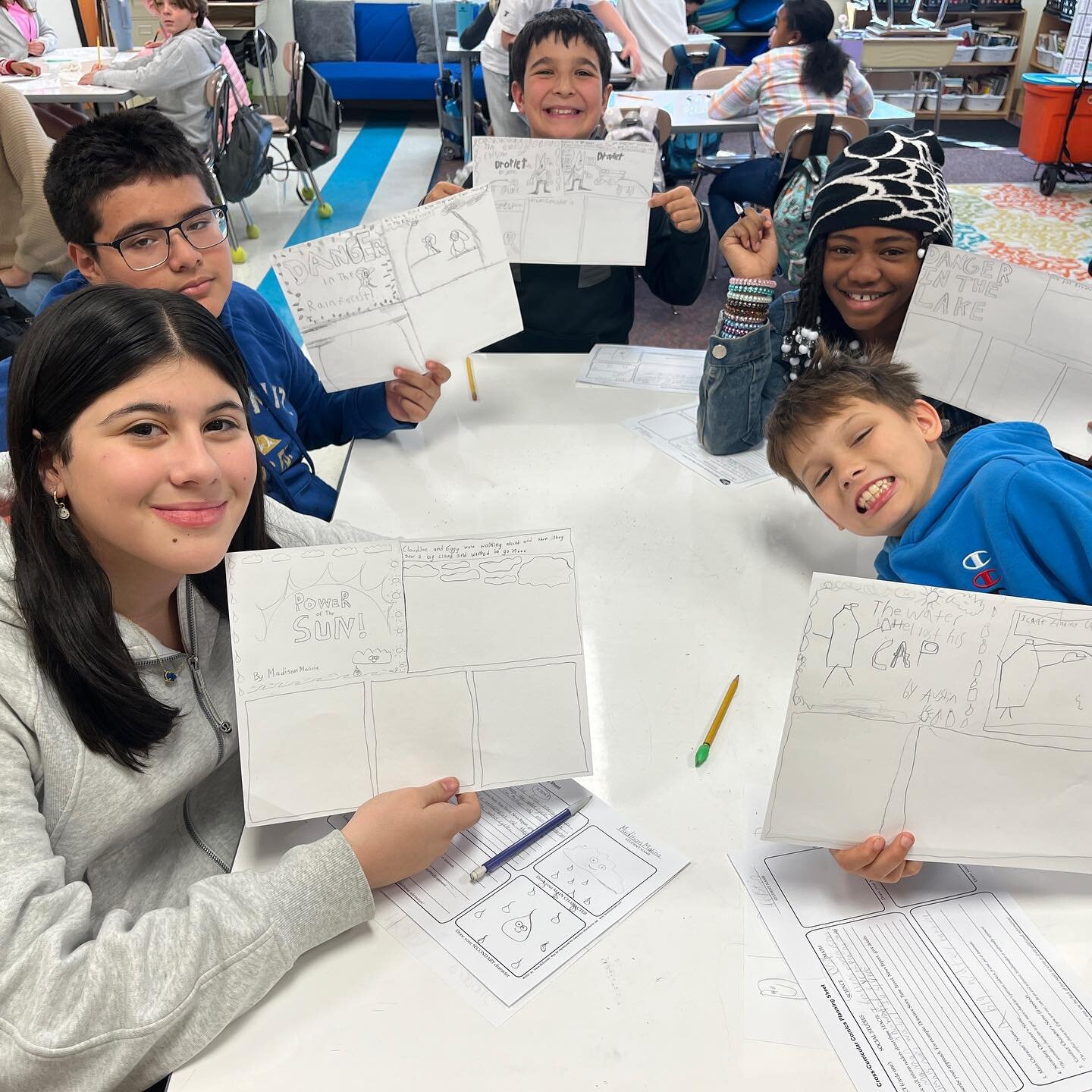 5th graders making #comics that teach the #watercycle at @rootelementary #school in Raleigh!  Thank you for a great week! #crosscurricular learning #science #artistinresidency #teachingartist #arts4all #elementaryart @unitedartswake  @rootelementarys