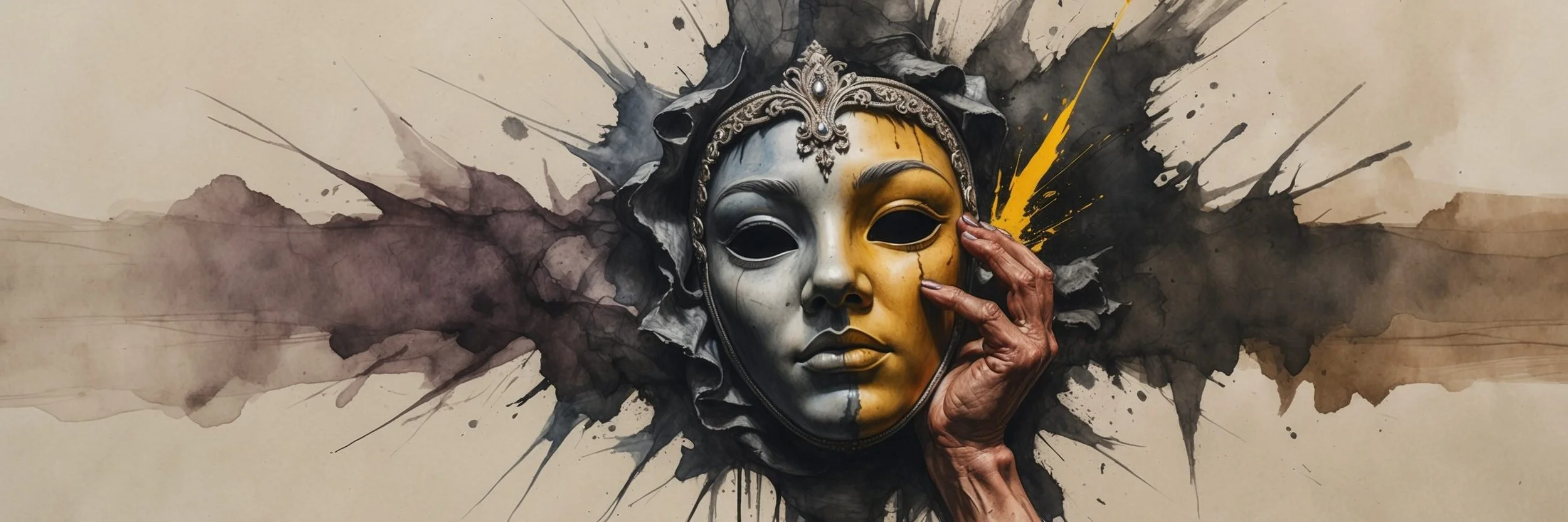 A mask with two faces representing the theme of Appearance vs Reality in The Merchant of Venice