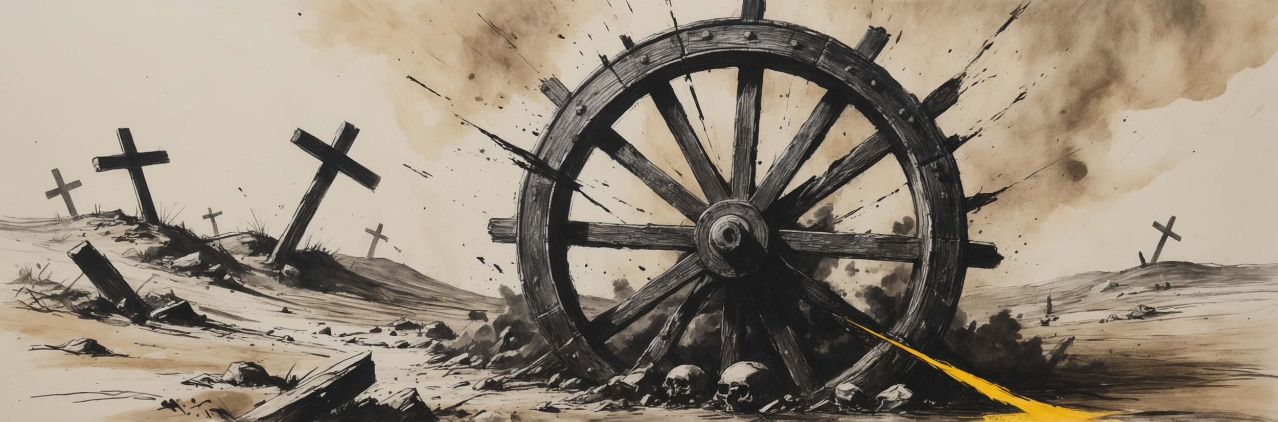 A wagon wheel in a graveyard, representing Fate vs Free Will in Shakespeare's Richard III.