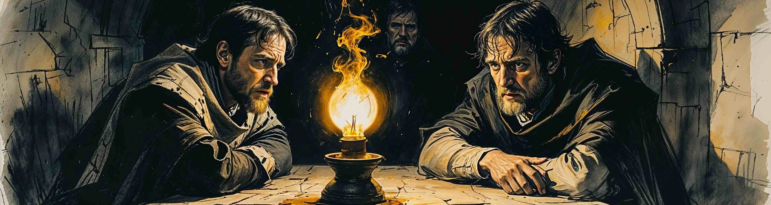 Macduff discusses plans with Lennox in Macbeth Act 3 Scene 6.