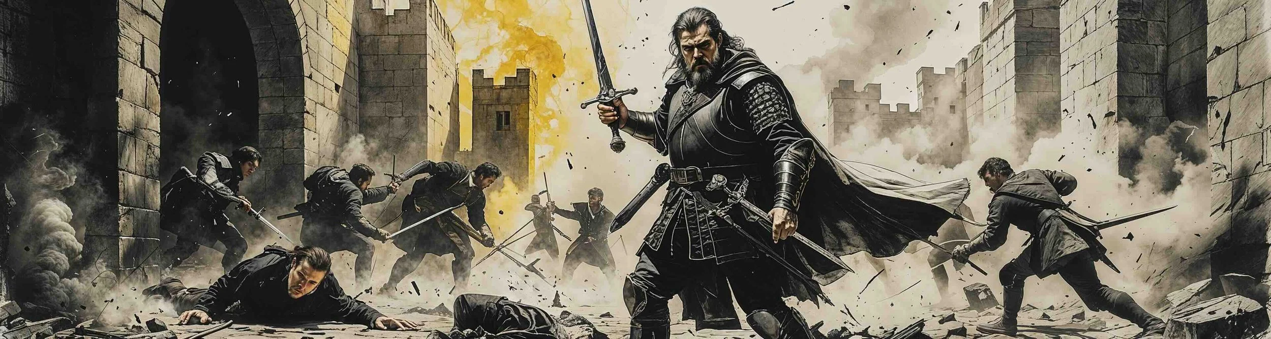 Macbeth and Siward fight on the battlements.