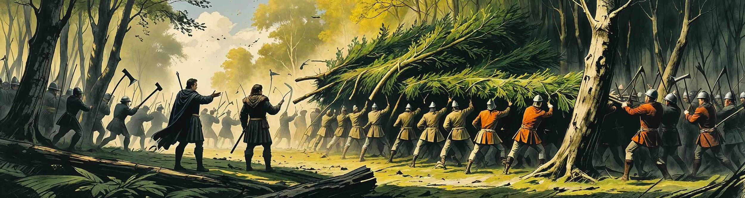 Led by Malcolm and Macduff, the English Army gather at Birnam wood.