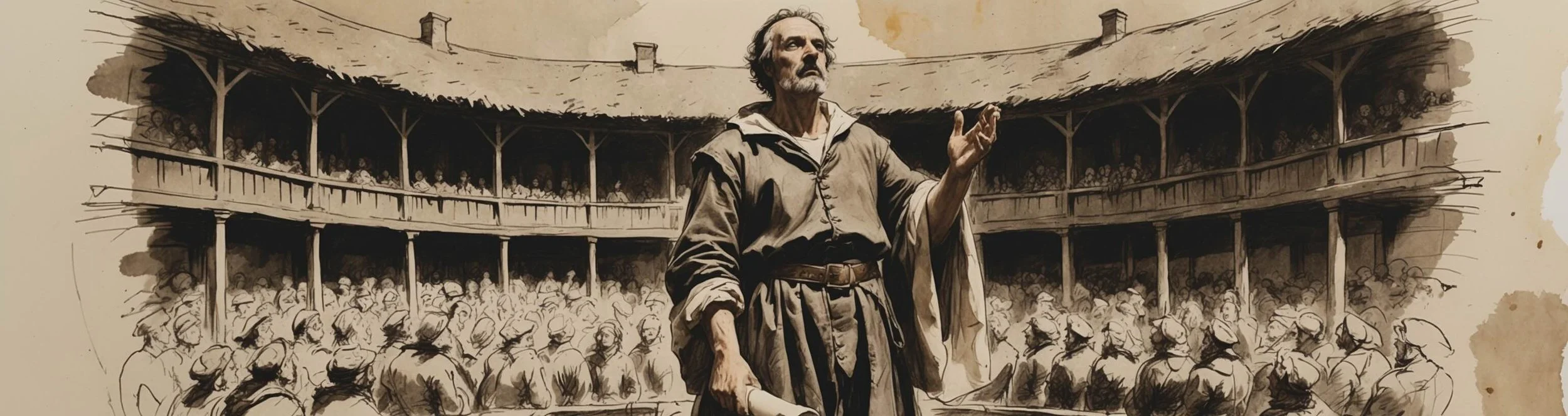 The Chorus delivers the opening prologue at The Globe Theatre in Shakespeare's Henry V