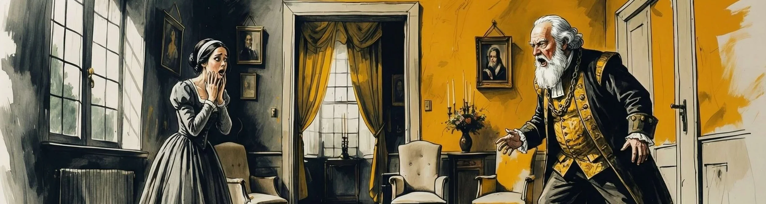 Ophelia reports on Hamlet's wild antics to her father Polonius.