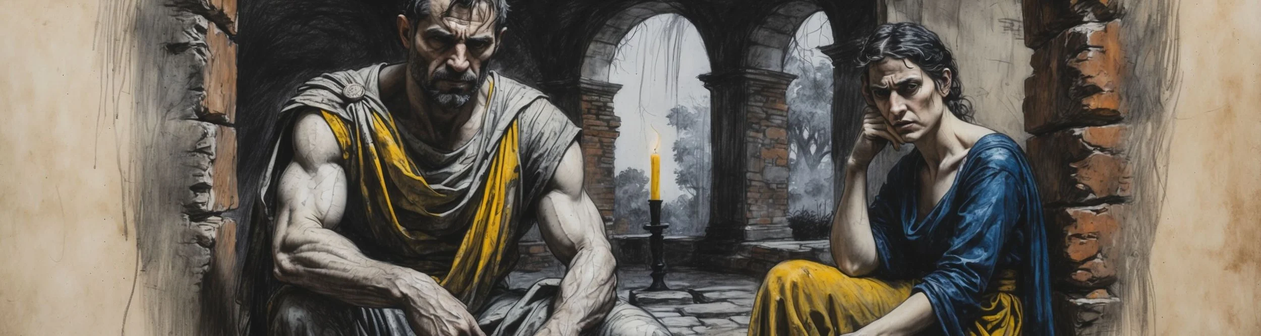 Brutus ponders his actions with Portia.