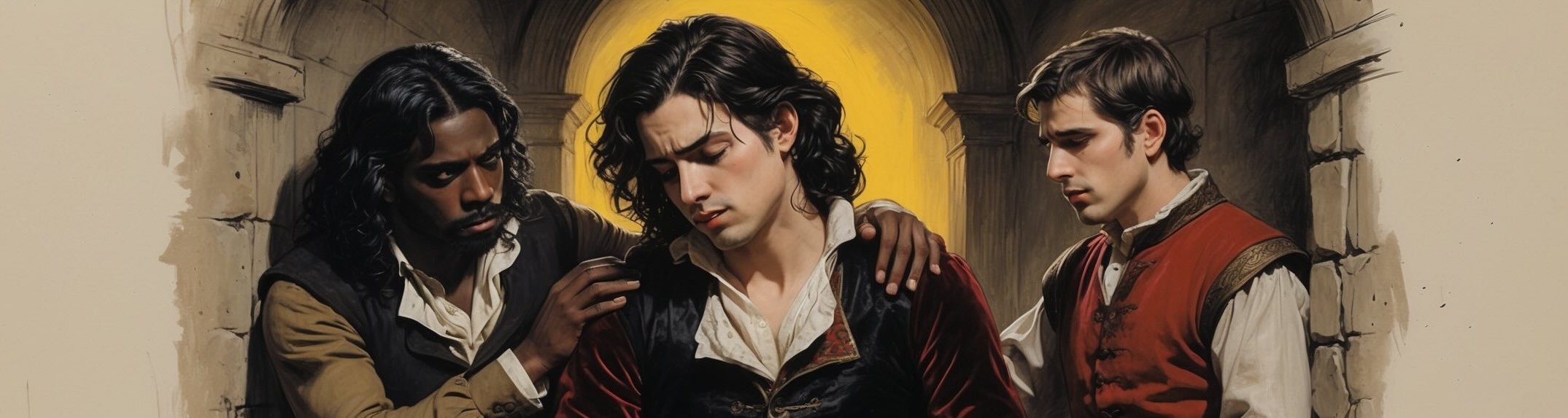 A melancholy Romeo is consoled by Mercutio.