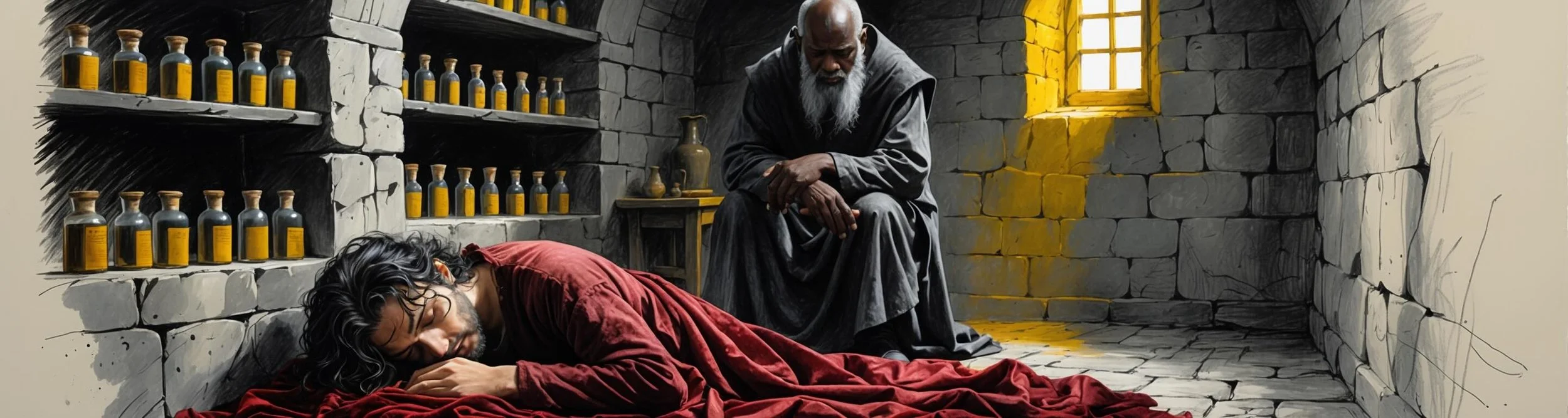 Romeo lies in despair at his banishment.