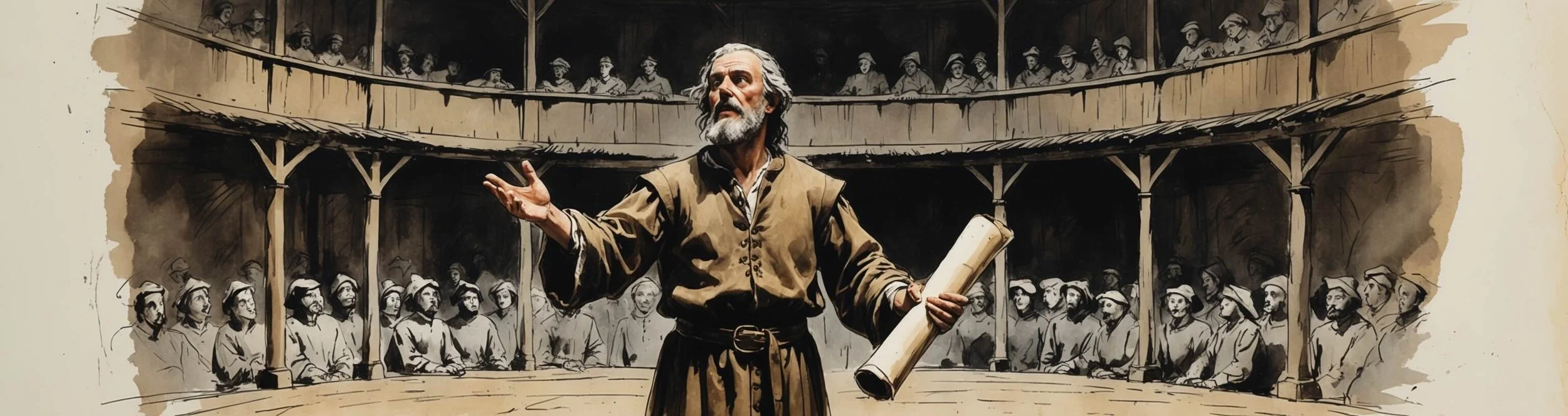 The Chorus addresses the audience of the Globe Theatre with the prologue of Act 2 of Shakespeare's Henry V.