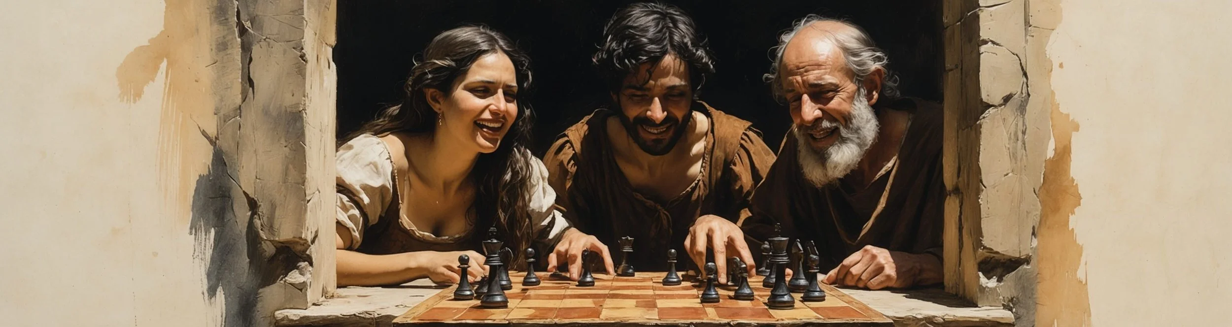 Prospero, Miranda and Ferdinand play chess in Act 5 Scene 1 of Shakespeare's The Tempest.