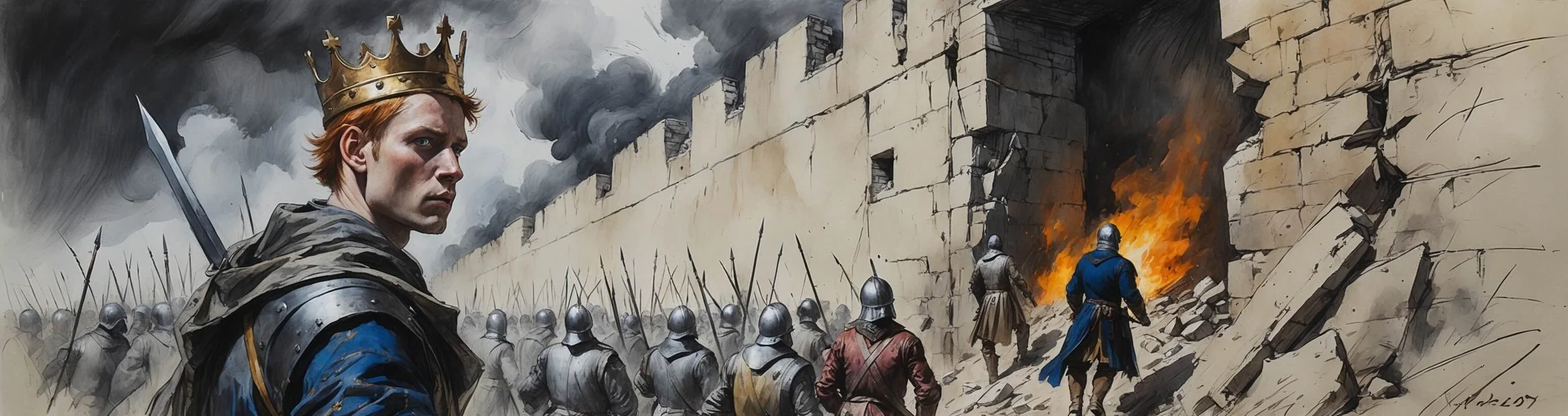 The English Army blast a breach in the walls of Harfleur in Act 3 Scene 1 of Henry V.