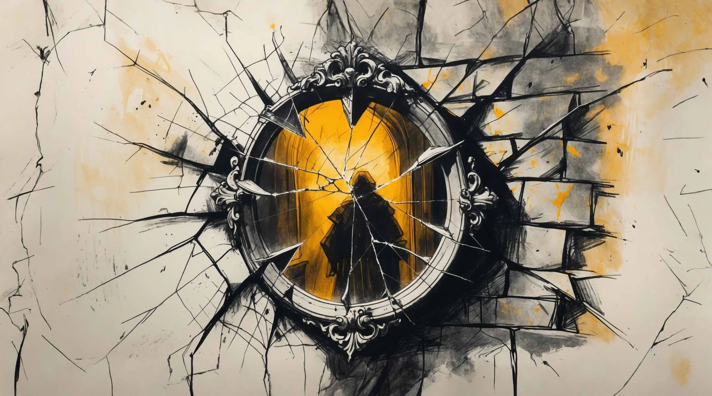 A cracked mirror, representing the theme of madness in Hamlet.