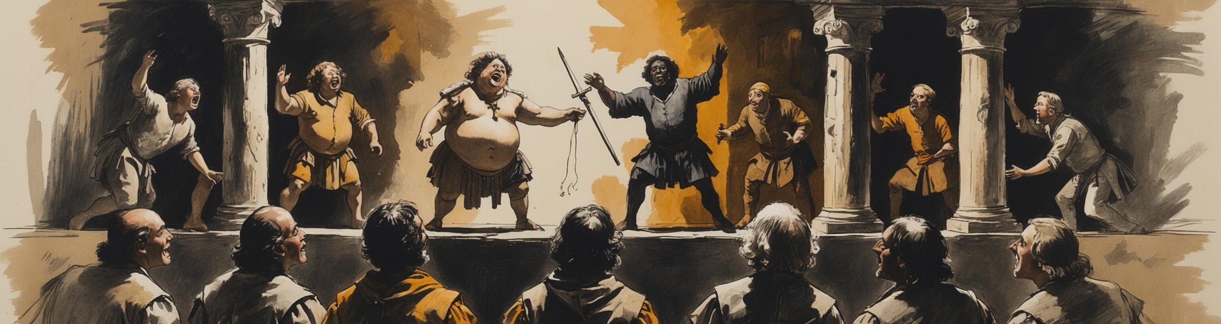 The Mechanicals perform Pyramus and Thisbe in Act 5 Scene 1 of Shakespeare's A Midsummer Night's Dream.