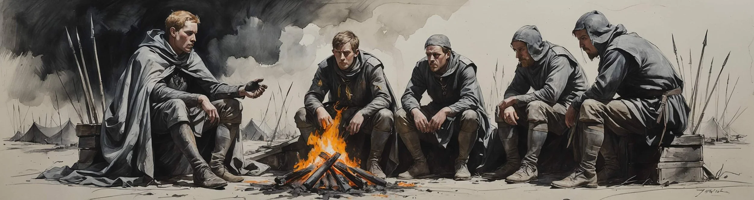Henry in disguise talks with soldiers on the night before the battle of Agincourt.