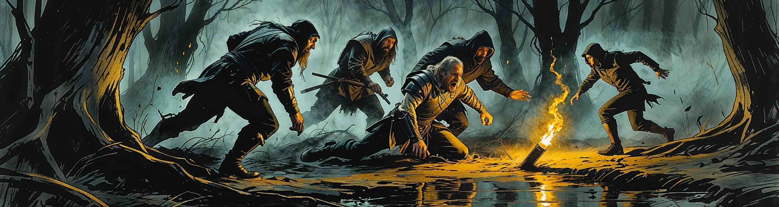 Murderers ambush Banquo, but Fleance escapes.