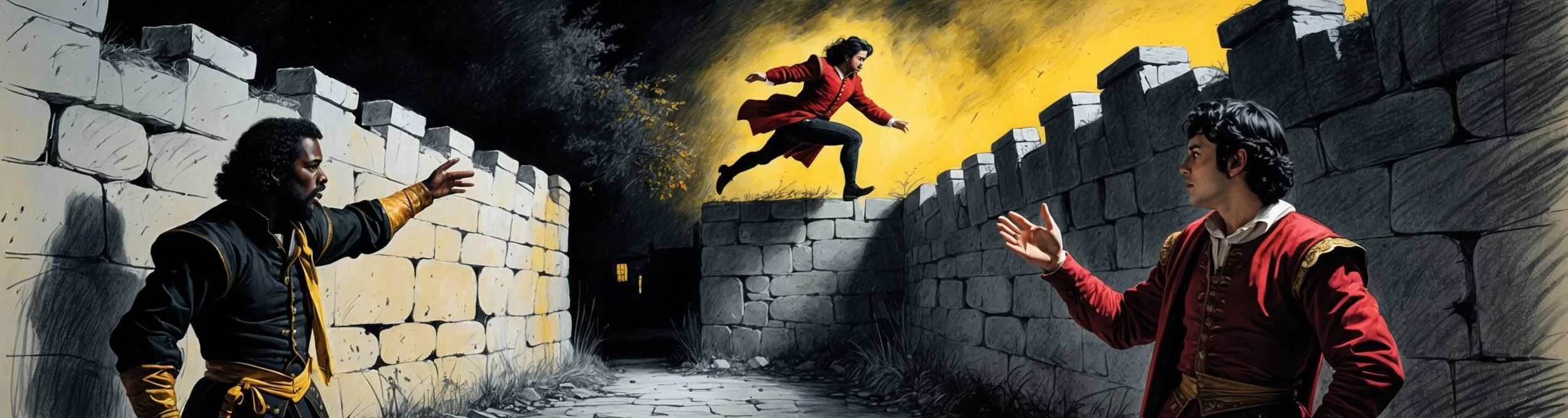 Romeo leaps the orchard wall.