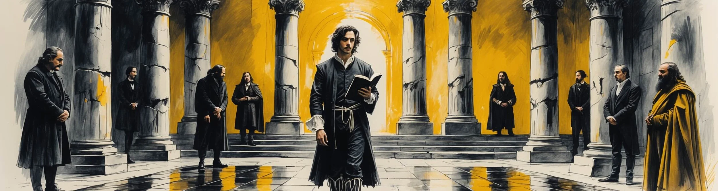 Hamlet wanders the halls of Elsinore in Hamlet Act 2 scene 2.