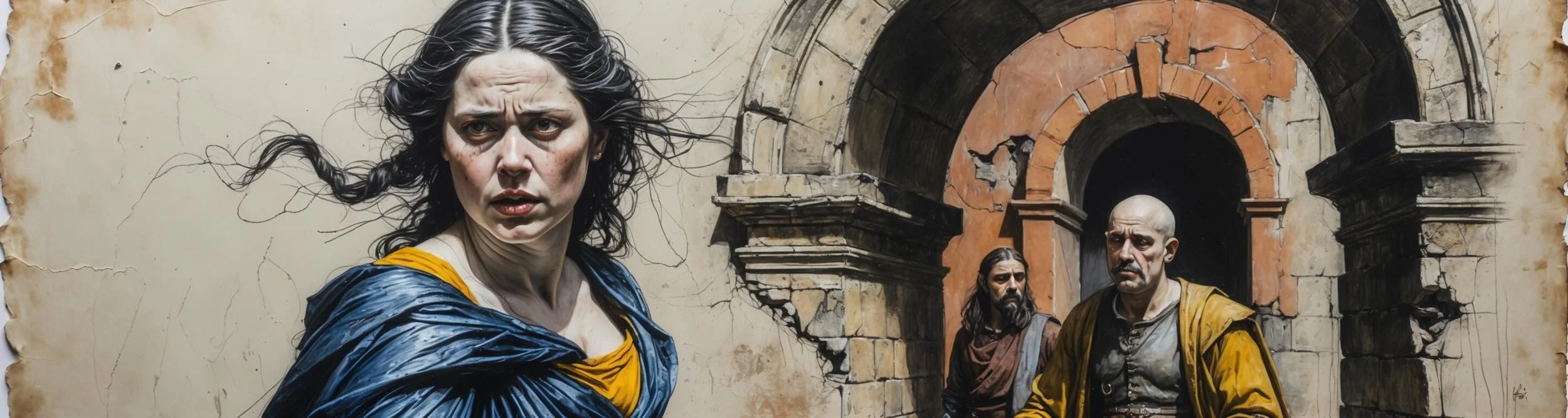 Portia panics on a street in Rome, in Julius Caesar Act 2 Scene 4.